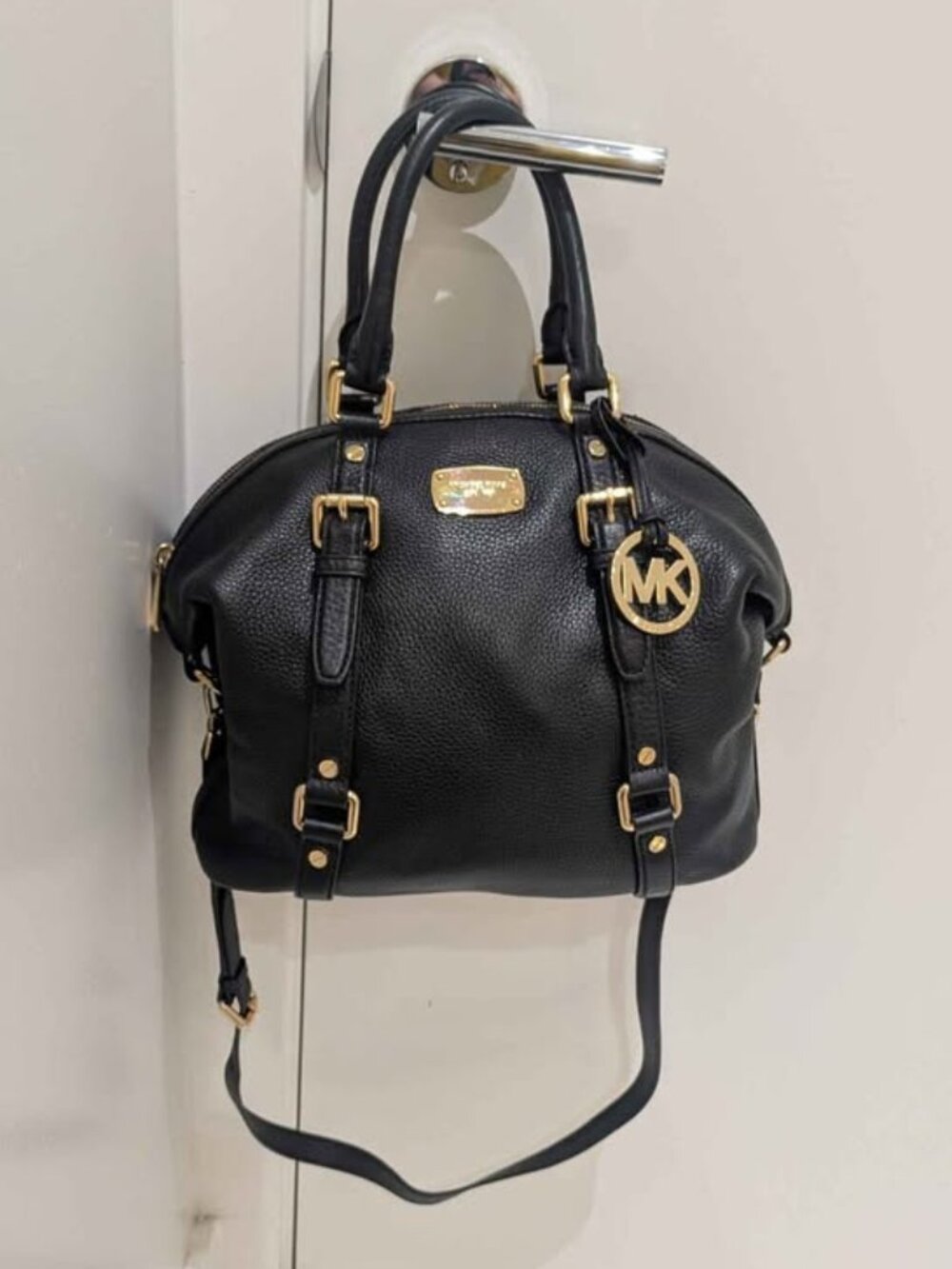 Michael Kors Bedford Black Pebbled Leather Satchel